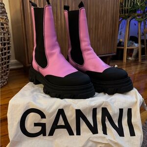 Ganni Pink and Black Combat Boots